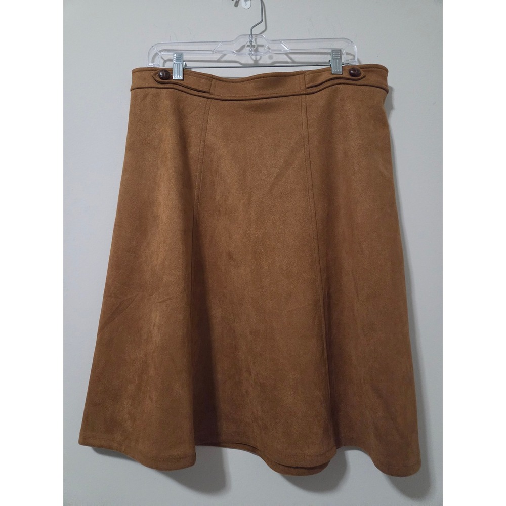 NYCC New‎ York Clothing Co Brown Faux Suede A-Line Skirt Lge Button Detail Flare